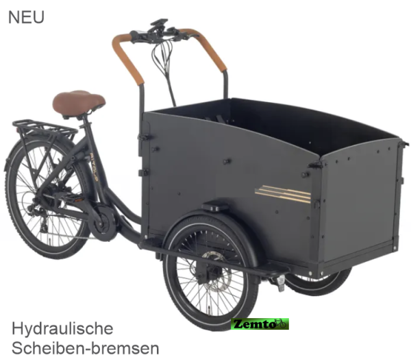 Elektro Transportfahrrad / Bakfiets Aitour Troy 7 Gang Schwarz, mit Hydraulische Bremsen